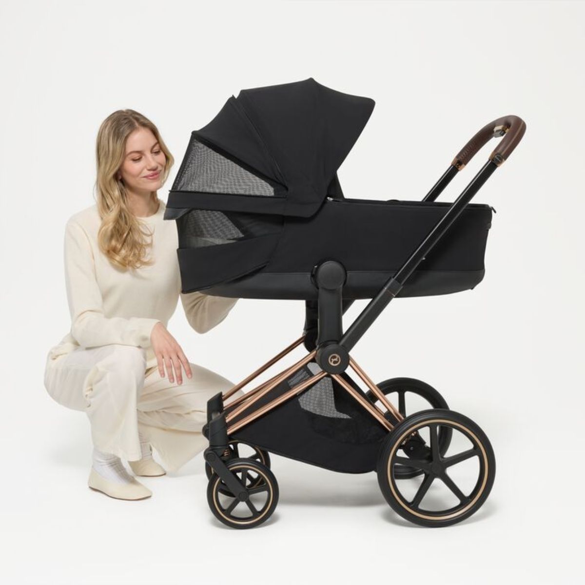 Moisés Infantil Cybex Priam Fold Lux Coconut Brown - Advanced Ventilation & Sun Protection