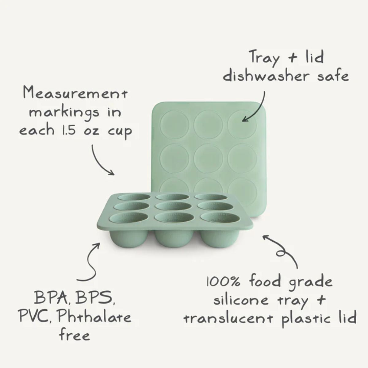 Mushie Baby Food Freezer Tray 1.5 oz - Tradewinds - Secure, Safe & Easy to Clean