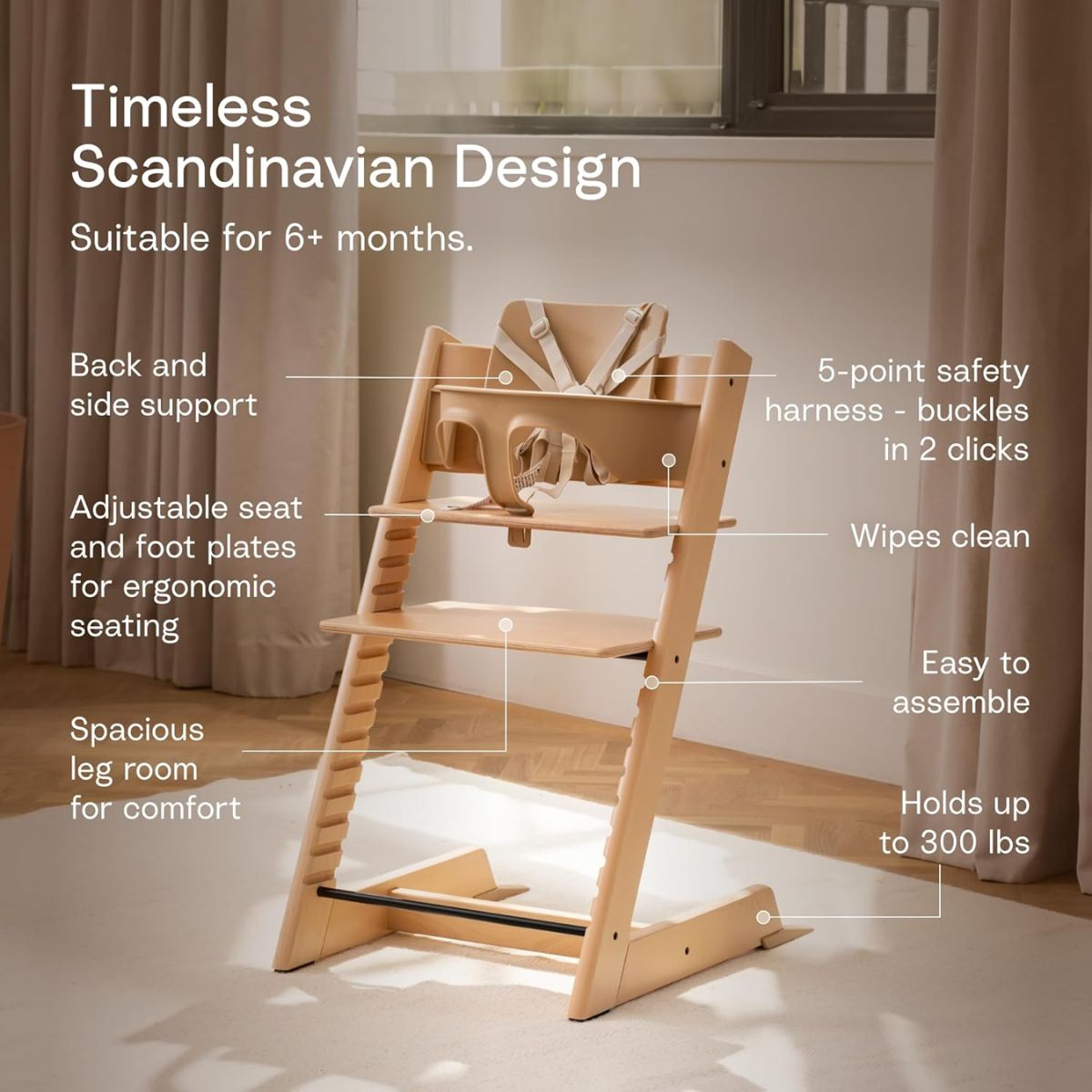 Stokke Tripp Trapp High Chair Natural with Tray - Heather Mauve - Premium Scandinavian Design & Quality